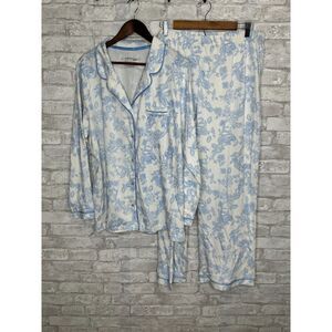 Cacique Pajama Set 18 20 White Blue Floral‎ Paisley Soft Cotton Knit Lounge